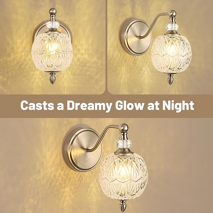 1 Piece Brushed Nickel Wall Sconce, 1-Light Mid Century Modern Brushed Nickel Finish Wall Sconce with Globe Glass Shade, Modern Light for Bathroom, Bedroom, Living Room,Powder Room