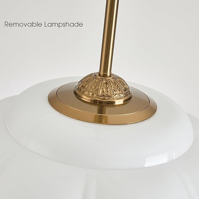 Milk Glass Ceiling Light Fixture, 15" Vintage Semi Flush Mount Pendant Light with Antique Brass Finish, Schoolhouse Light Fixture - Antique Chandelier for Kitchen, Hallway, Dining Room