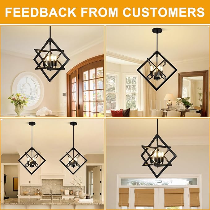 18" Modern Pendant Lights Kitchen Island, 4-Light Black Pendant Light Fixtures, Farmhouse Chandelier Kitchen Island Lighting, Industrial Hanging Pendant Lights for Kitchen Island Dining Room Entryway