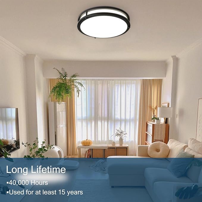 OOWOLF 2-Pack 36W 13inch LED Flush Mount Ceiling Light Fixture Dimmable Matte Black, Easy Install LED Ceiling Lamp Fixture Without Flicker, Super Bright 3600LM 5CCT Warm to White Light 3000K to 6000K