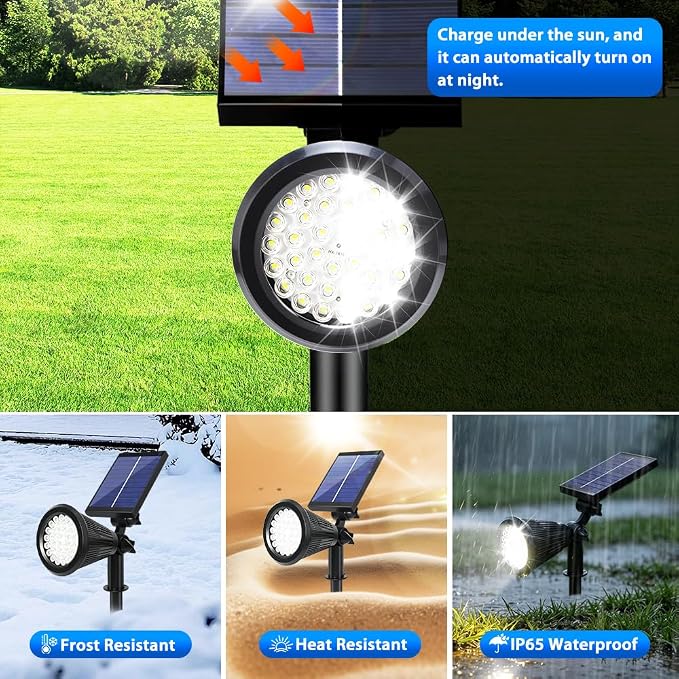 Solar Lights Outdoor, 36 LEDs 1000LM Adjustable Solar Spot Lights Outdoor 2-in-1 Waterproof Landscape Lighting for Garden, Yard & Pathway - 2 Pack (Cool White)