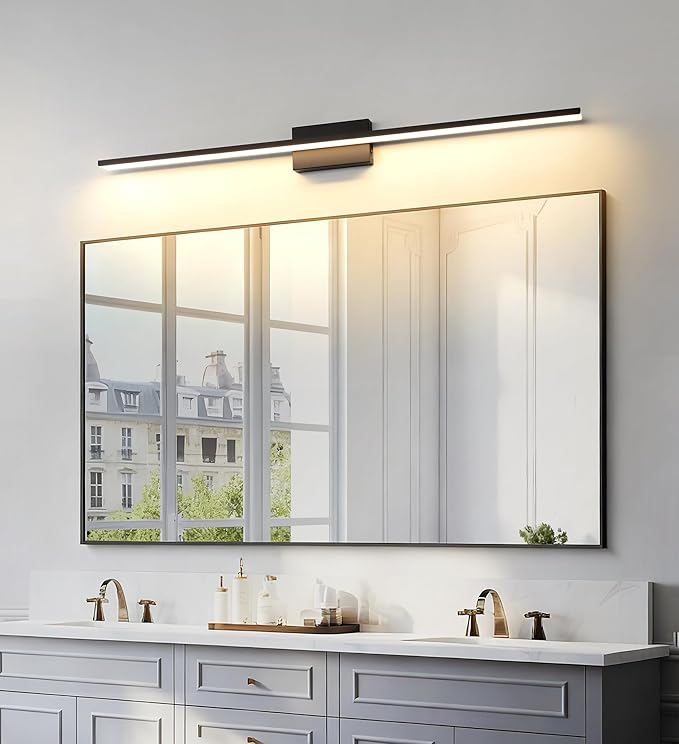 JUSHENG Black Modern LED Vanity Lights for Bathroom Light Fixtures, 47.24 Inch 42W 5CCT Dimmable Vanity Light Bar Bathroom Lighting