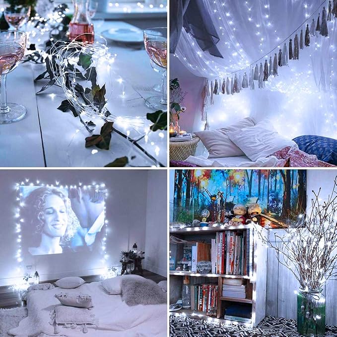 4 Pack LED Fairy Lights Battery Operated 20FT 60 LEDs Silver Wire String Lights Twinkle Lights Starry Fairy Lights for Bedroom Christmas Wedding Party Indoor Outdoor Decor, Warm White + Cool White