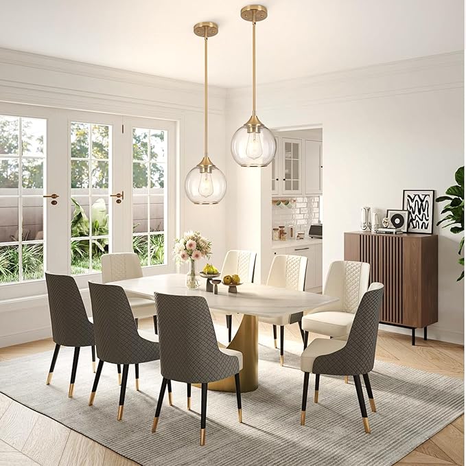 Pendant Lights Kitchen Island,Farmhouse Gold Pendant Light with Clear Glass Globe Shade,6.29" Glass Pendant Light for Brushed Bronze Finish Farmhouse Entryway Dining Room Kitchen Island 2PCS