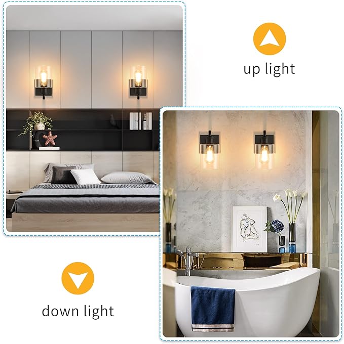HOXIYA Bathroom Wall Sconce Industrial Wall Lamp Farmhouse Light Fixture, Matte Black Rustic Vanity Light, Dimmable Bedside Wall Lamp
