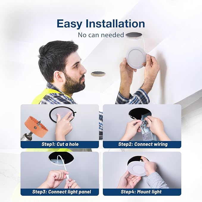 Amico 48 Pack 4 Inch 5CCT Ultra-Thin LED Recessed Light with Junction Box, 2700K/3000K/3500K/4000K/5000K Selectable, 10W Eqv 60W 700LM Brightness Dimmable Canless Wafer Downlight, ETL & FCC