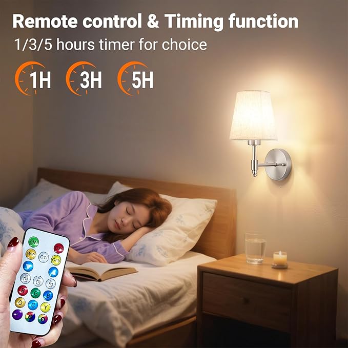 YHCDLAMP Peel and Stick Wall Sconces, No Drilling Stick On Wall Sconce, Wireless Battery Operated Wall Lights, Adhesive Wall Lamp with 10000mAh Battery Bulb for Bedroom Living Room Decor
