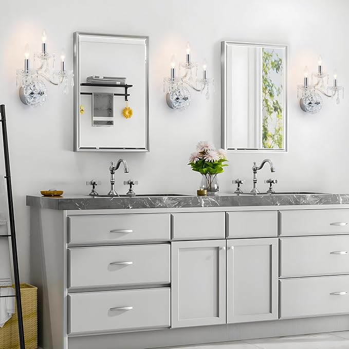 WUZUPS 3-Light Candle Vanity Wall Sconces Light Fixture for Bedroom Living Room Bathroom, E12 Base, Chrome
