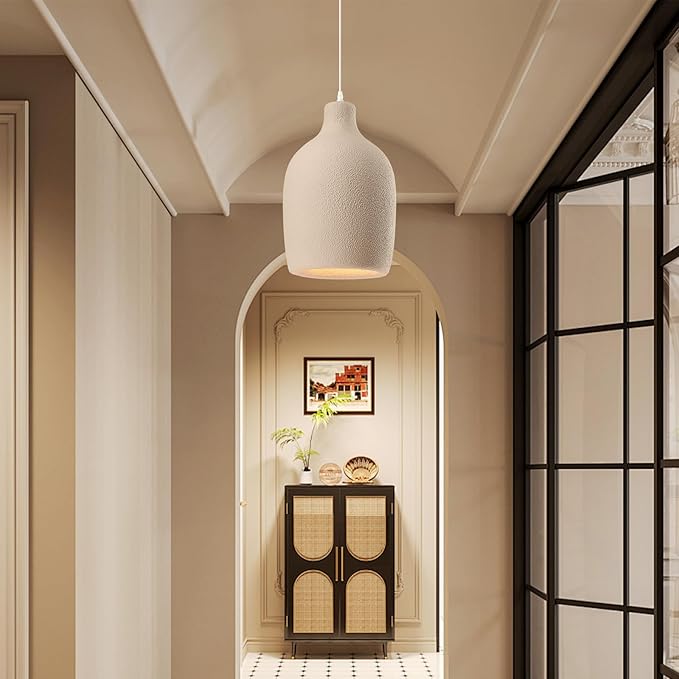 JAYMP Wabi Sabi Pendant Light for Dining Room Kitchen Island Light Hallway Restaurant Hanging Lamp E26 Base Japanese Style Wine Bottle Shape Fixture, 1 Pack (Light Brown,C Shape, D26×H46cm)
