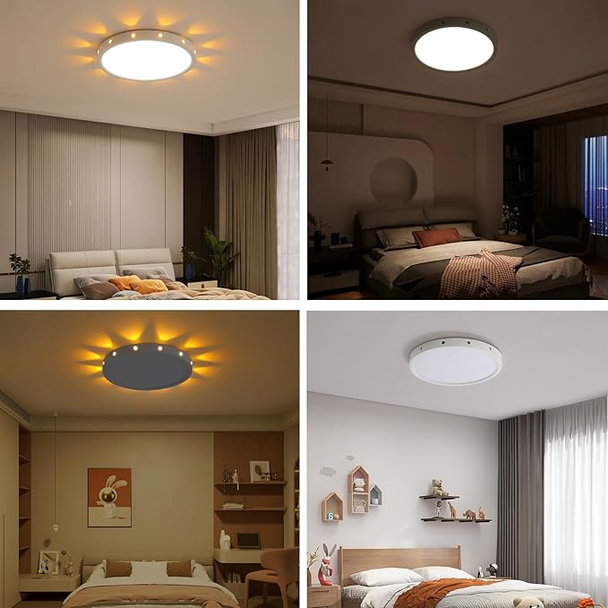 12in 24Watt Flush Mount led Ceiling Light fixtures.Remote Control Dimmable Ceiling Lights for Bedroom, Dining Room, Kitchen, Round White