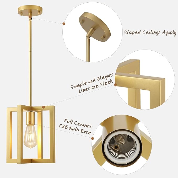 Klgxnrd Mini Modern Farmhouse Gold Pendant Lighting for Kitchen Island, Adjustable Industrial Entryway Light Fixture Hanging for for Hallway Bedroom Dining Room Closet
