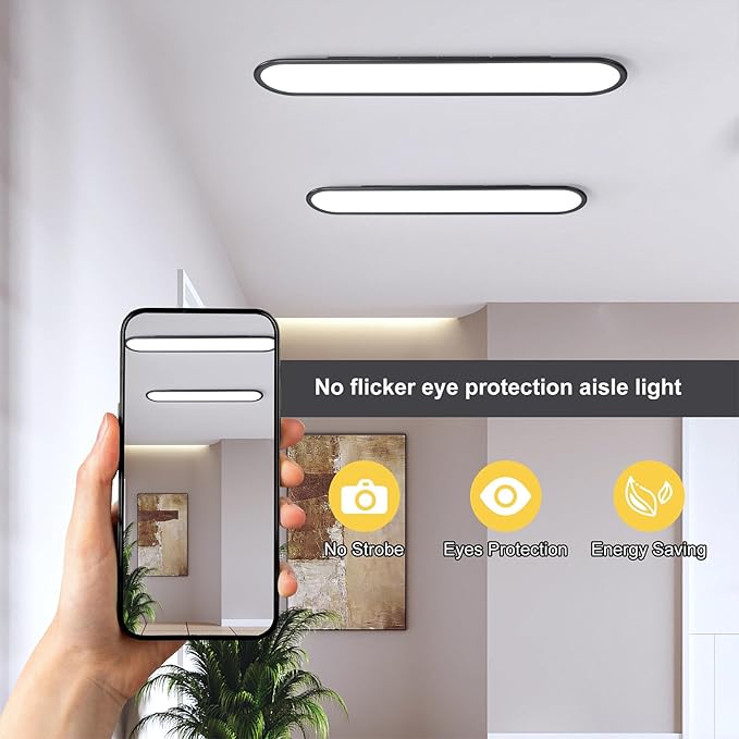 Ganeed Modern Linear Ceiling Light, 36W Dimmable LED Lamp with Remote, High Brightness Long Light, 27.6 Inch Ultra Thin Low Profile Fixture for Bedroom, Kitchen, Closet, Hallway, Black