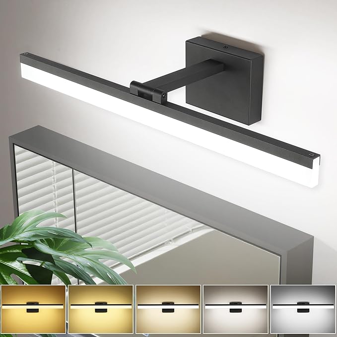 SOLFART 23.6 inch Black Bathroom Light Fixture 5 Color Temperature Dimmable LED Vanity Lights Bathroom Vanity Lights Over Mirror Light Bar Vanity Lighting Fixtures 5CCT