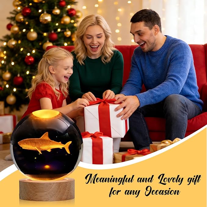 Shark Night Light, 3D Crystal Ball Lamp with 16 LED Color Changing & Remote, 3.15 Inch Unique Desk Decor, Gift for Women Men Kids, Birthday Christmas Home Room Decoration, Shark Lamp