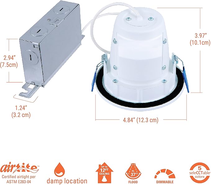 HALO RLS 4 in Adjustable Canless Recessed LED Downlight for Sloped Ceilings with Selectable Color Temperature 2700K-5000K, Dimmable, 900 Lumens, IC-Rated RLS4099FS1EWHDMR