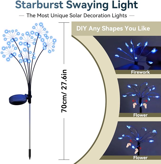 Slyuexu Solar Garden Lights 2 Pack Waterproof Swaying Starburst Light Solar Outdoor Lights for Yard Patio Walkway Pathway Party Wedding Decoration, Unique Gifts for Women, Blue