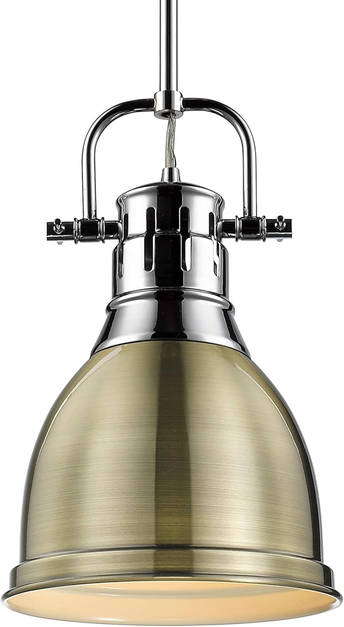 Golden Lighting 3604-S CH-AB Duncan Pendant, Transitional, Chrome with Aged Brass