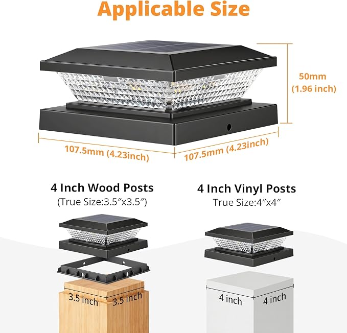 Mlambert 4x4 Solar Post Cap Lights Outdoor 12 Pack, Waterproof Solar Fence Light for Wooden/Vinyl Post, 2 Color Outside Deck Patio Porch Decor, Black
