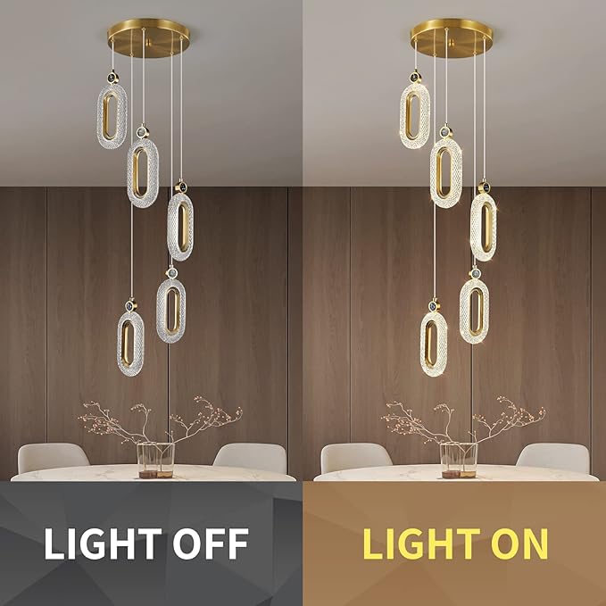 Pendant Lighting for Kitchen Island LED Dimmable Modern Gold Pendant Lights for Bedroom Hallway Entryway Kitchen Island Light Fixtures (5-Light)