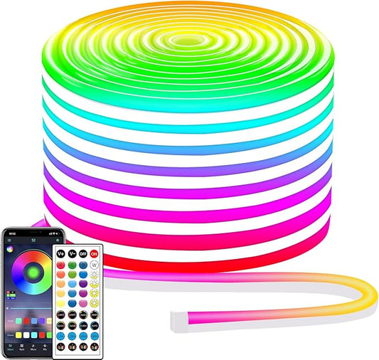 segrass 132FT Neon LED Rope Lights IP65 Waterproof LED Lights for Bedroom Flexible LED Light Strip with Remote/APP Control RGB Lighting Strip for Indoors Outdoors Bedroom Room Home Décor