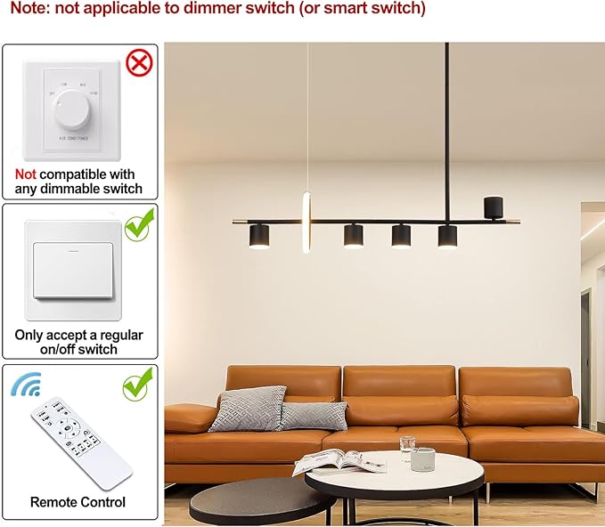 Siittoo Modern Black Pendant Light, LED Dimmable Hanging Pendant Light Fixture with Spotlights, 40'' Modern LED Chandelier Kitchen Island Light for Table Dining Room Bar (40W, 6-Light, Matte Black)