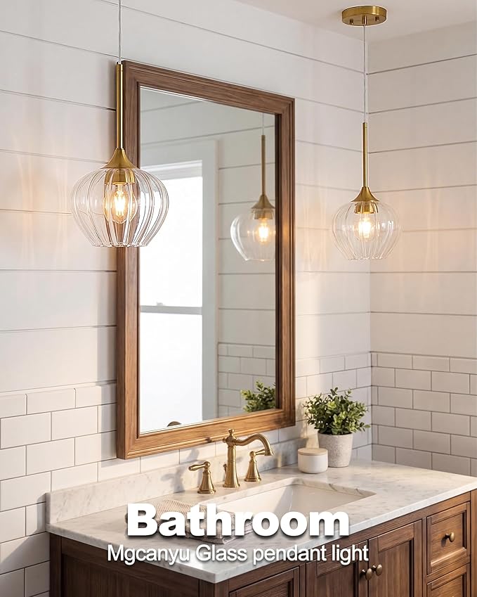 Glass Pendant Lights for Kitchen Island, 7" Modern Gold Pendant Light Fixtures Small Adjustable Hanging Light for Kitchen, Dining Room, Sink, Bathroom