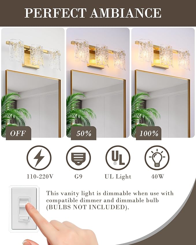 3-Light Bathroom Vanity Light, Brushed Gold Bathroom Light Fixture Over Mirror with Clear Glass, Modern Bath Wall Sconce Lighting for Bath Restroom, OS-MM5002-3BG