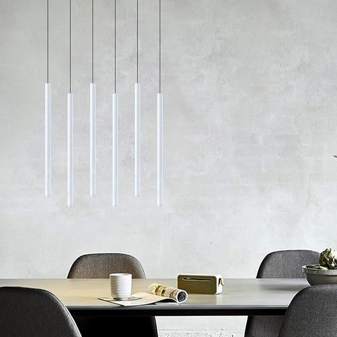 CANALIS 6 Mini Pendant Lighting White - LED Hanging Light Fixture for Kitchen Island, Bar, Foyer - Cluster Pendants - Dimmable, Adjustable Wire, Lamp Bulb Included