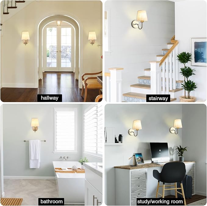LASENCHOO Gold Wall Sconce, 1 Pack Modern Sconces Wall Lighting Vintage Wall Light Fixtures with Fabric Lampshade, Bedside Wall Lamp for Bedroom Living Room Hallway Entryway, E26 Bulb (No Include)
