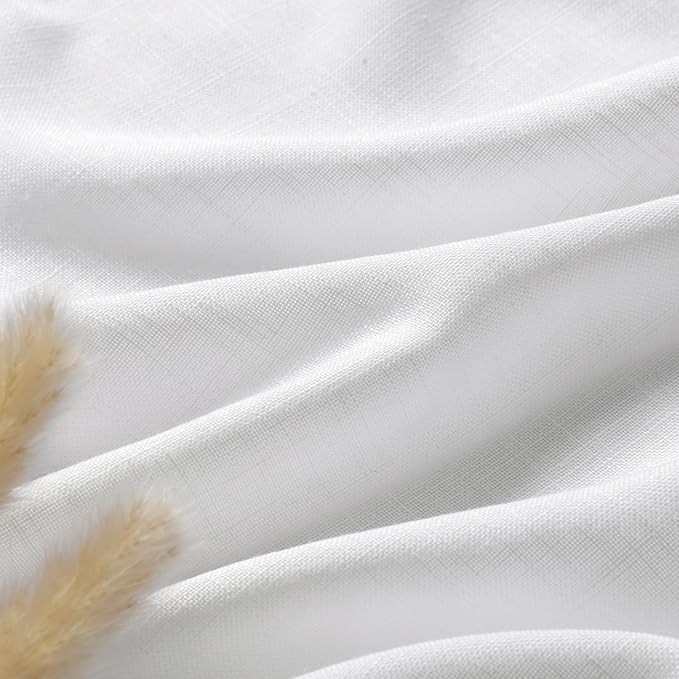 Nanspring Linen White Curtains for Living Room 2 Panels Set Extra Long Back Tab Light Filtering Semi Sheer Drapes Modern Farmhouse Decor Linen Textured Curtain for Floor to Ceiling Window 52x131