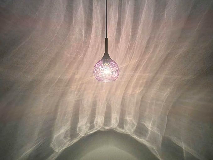1 Light Pendant Ceiling Light Hanging Modern Farmhouse Indoor Fixture 6" Purple Textured Glass Black Finish Dinning Over Sink Kitchen Island