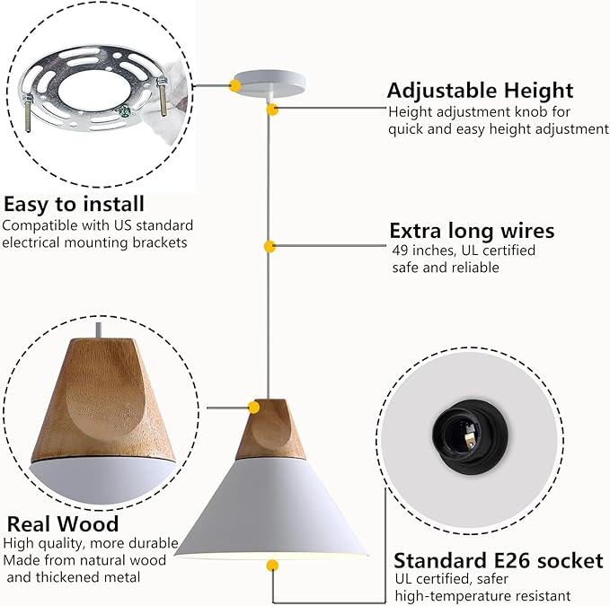 Modern Pendant Lights Kitchen Island,Solid Wood Matte White Ceiling Hanging Lamp,Pendant Lighting for Dining Room Coffee Bar (White-2 Pack)