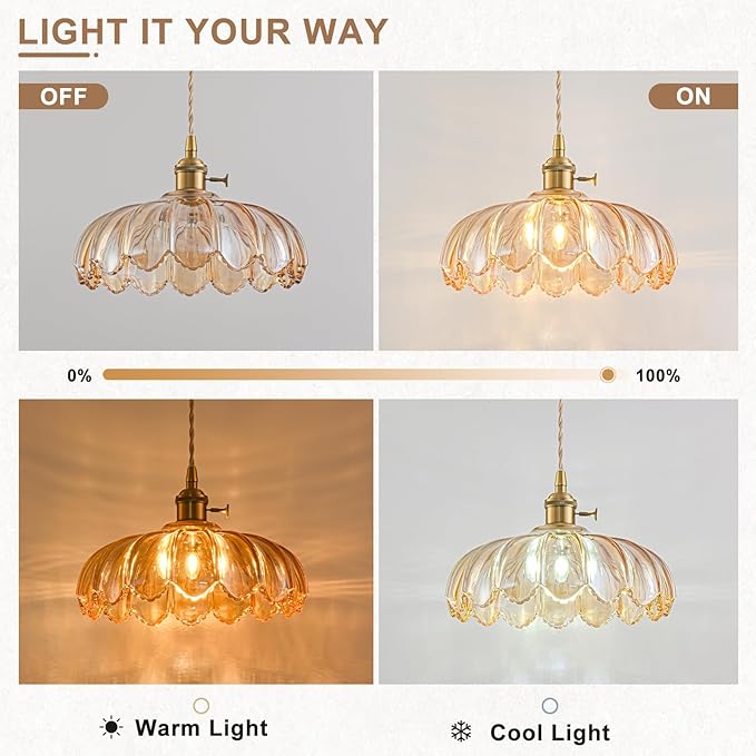 Plug in Pendant Light Fixtures, Hanging Light Fixture Glass Pendant Light, Vintage Amber Hanging Lamp, Pendant Lighting for Kitchen Island, Bedroom, Dining Room, Living Room