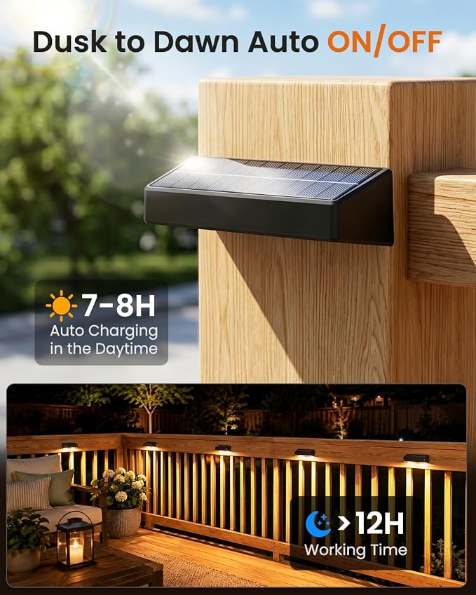 JOFIOS Fence Lights Solar Powered, 9 Fixed Colors ＆ Color Changing Solar Lights for Fence Waterproof IP65 Dusk-to-Dawn LED Deck Lighting for Patio, Railing, Pool, Porch, Backyard, Wall, 2 Pack