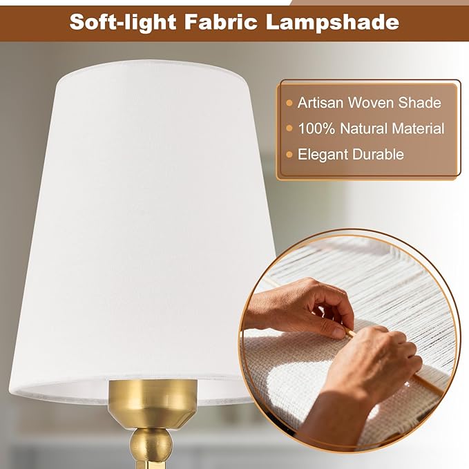 Bathroom Vanity Light, Brushed Gold Bathroom Light Fixtures, 3-Light Lighting Fixtures Over Mirror, Modern Wall Sconce with Flared White Fabric Shade, E26 Socket(ETL Listed)