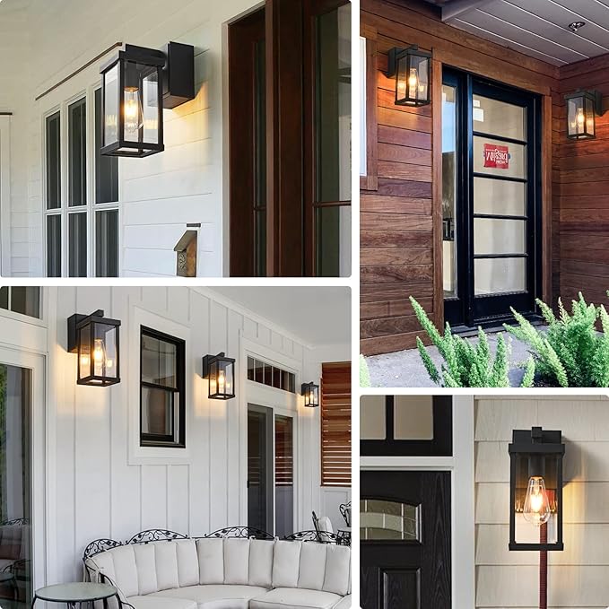 Porch Lights with GFCI Outlets Dusk to Dawn Outdoor Wall Lights Waterproof Exterior Lighting Fixtures Modern Outside Lights Wall Mount for House Patio Garage,Black,11.8''H,1PC