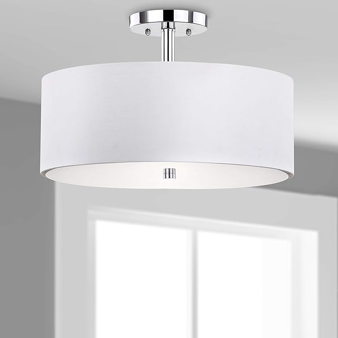 SAFAVIEH Lighting Collection Clara Chrome 16-inch Diameter Semi Flush Mount Ceiling Light Fixture (LED Bulbs Included)