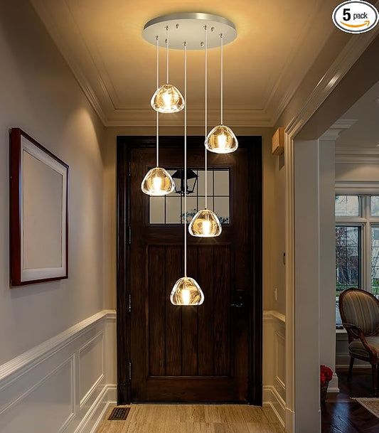 HAIXIANG Modern LED Chandeliers Dining Room Kitchen Pendant Lights Lighting for Island Dimmable Fixtures Floating Bubble Crystal 2700K 6000K Remote Dimming 5-Lights