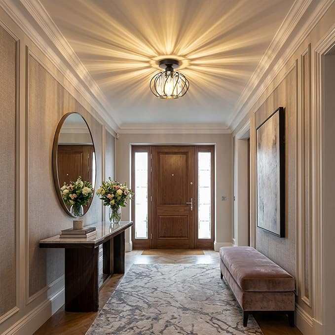 Black Crystal Ceiling Light Fixture - Crystal Chandelier Small Semi Flush Mount Ceiling Light Modern Lights Ceiling mount for Hallway Kitchen Entryway Bedroom Bathroom (2 Pack, 7.48 Inch)