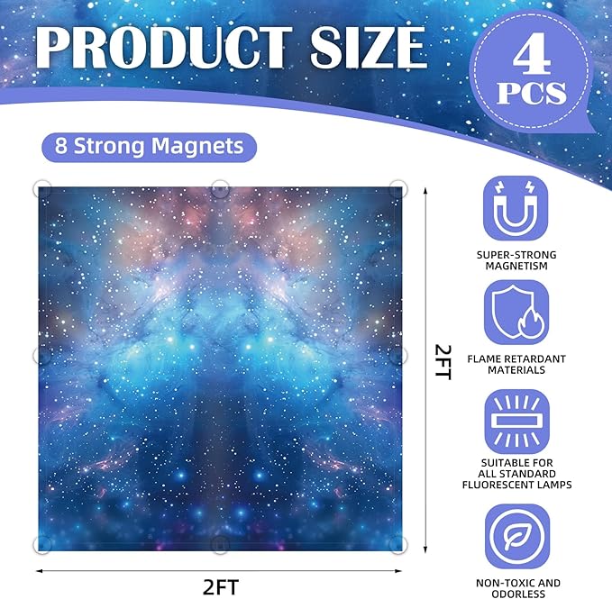 ANGSYLTH 2 x 2 Feet Fluorescent Light Covers - 4 Pcs Covers for Ceiling Lights, Magnetic Light Filters for Classroom, Office, Hospitals, Home (Galaxy)