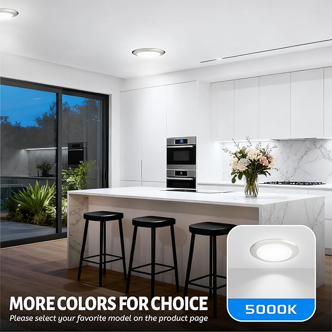 ECOELER 10 Pack 6 Inch Flush Mount Disk LED Downlight for Home Improved, Dimmable Recessed Retrofit Ceiling Fixture, 16.5W 1000Lm, 5000K Day Light, Brushed Nickel Finish, ETL Listed