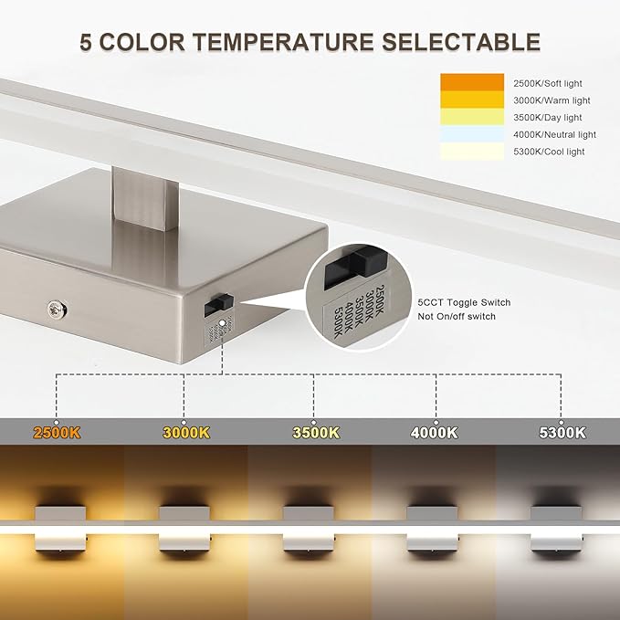 Brushed Nickel Bathroom Vanity Light Bar 5CCT Dimmable Bathroom Light Fixtures Over Mirror Modern LED Vanity Lighting Bath Light ETL Certificated 39.4 inch