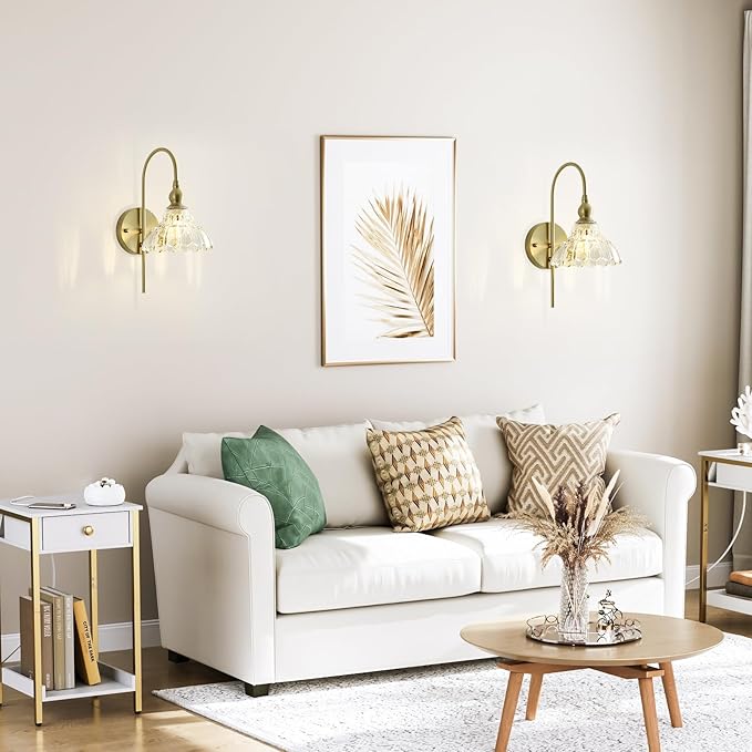 Vintage Wall Sconces with Clear Flower Glass Lampshade, Indoor Bath-Room Wall Sconce, Modern Gold Industrial Lighting Fixture for Mirror Living Room Hallway 1 Pack