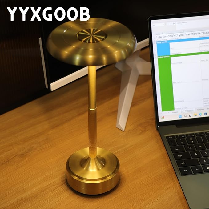 Cordless Portable LED Table Lamp， Rechargeable Battery Operated Desk Lamp with Touch Sensor Three-Level Dimmable Suitable for Home Office Bedroom Hotel Room Restaurant Outdoor (Gold)