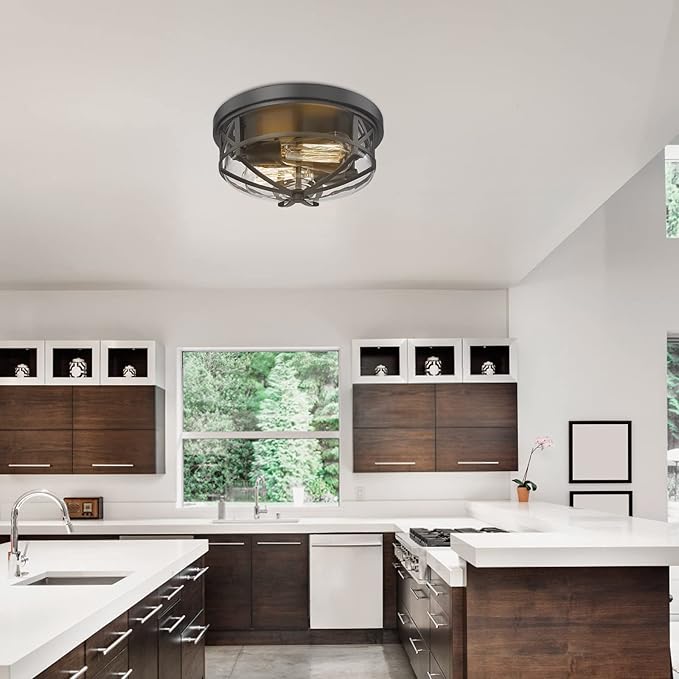 Darkaway Flush Mount Ceiling Light Fixtures Ceiling with Clear Glass Shade, Indoor Outdoor Ceiling Light for Hallway Entryway Bedroom Porch Kitchen 2-Light E26