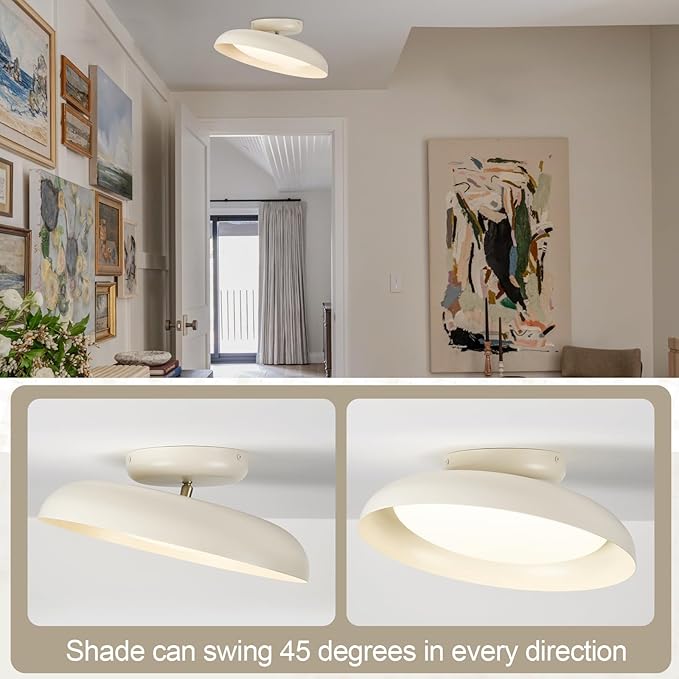 BISAMIYA Modern Dimmable LED Ceiling Light, 15.7 inch Semi Flush Mount Ceiling Light, Adjustable Angle Light Fixture, Brass Accent, for Bedroom, Kitchen, Laundry Room, 3000K/Warm White/22W