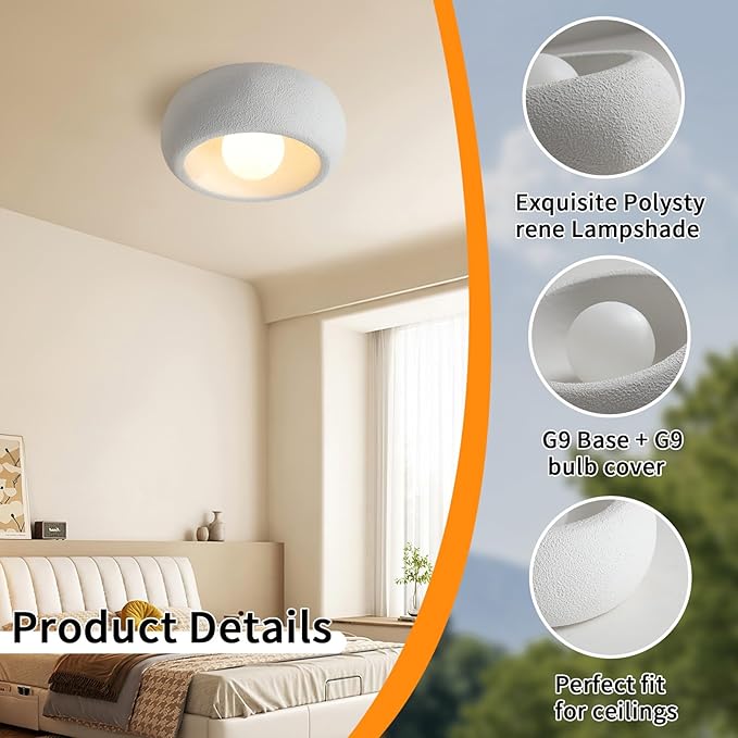 JAYMP Modern Ceiling Light for Dining Room Kitchen Island Hallway G9 Base Japanese Wabi-Sabi Style Round Lighting Fixture (Matte White, 30cm/11.8inch)