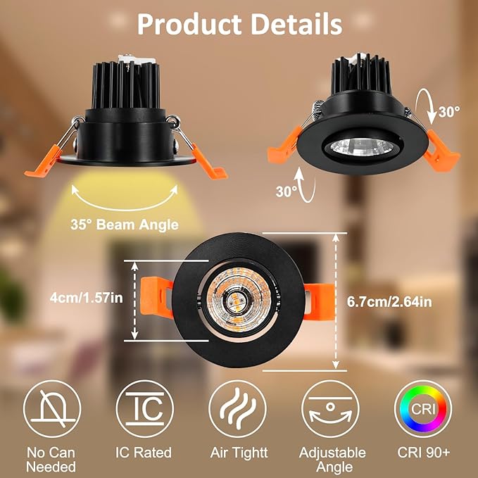 Smart WiFi 2 Inch Black LED Downlight, 5W 120V RGBCW Recessed Light, Dimmable COB 2700K-5000K, Compatible with Alexa/Google, LED Can Lights with Driver, 6 Pack