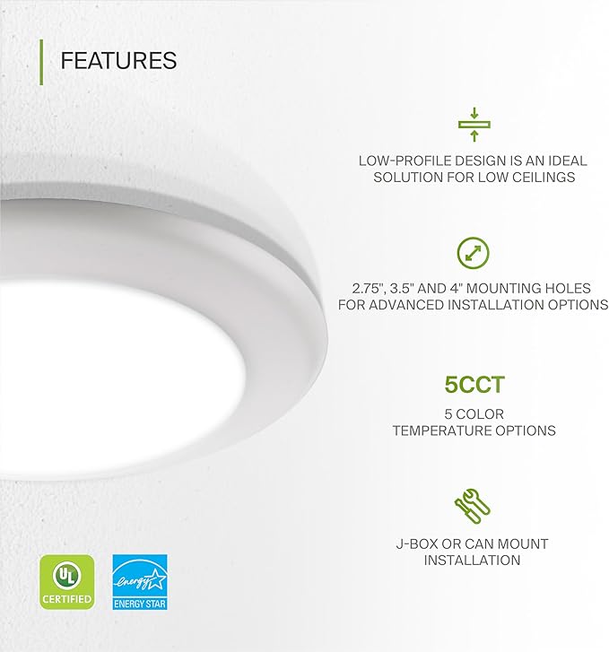 ASD 24 Pack LED Disk Lights 6 Inch, 15W 5CCT 2700K-5000K 1245LM CRI90+, Dimmable Flush Mount Ceiling Light Fixture, Low Profile Surface Mount Disc, Junction Box or Recessed Can Install, UL Energy Star