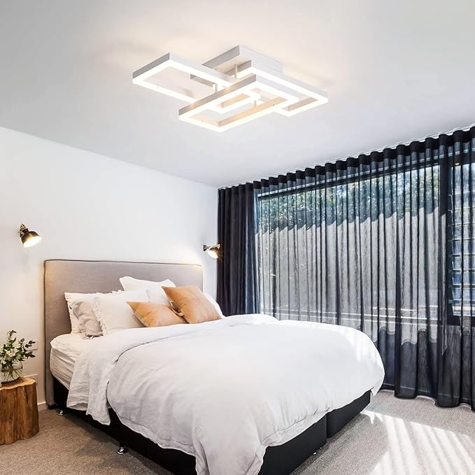 Moderm Ceiling Light Fixture, Square Modern LED White Flush Mount Ceiling Light, APP and Remote Control Dimming with Memory3000K-6500K for Dining Room, Kitchen, Bedroom, Office